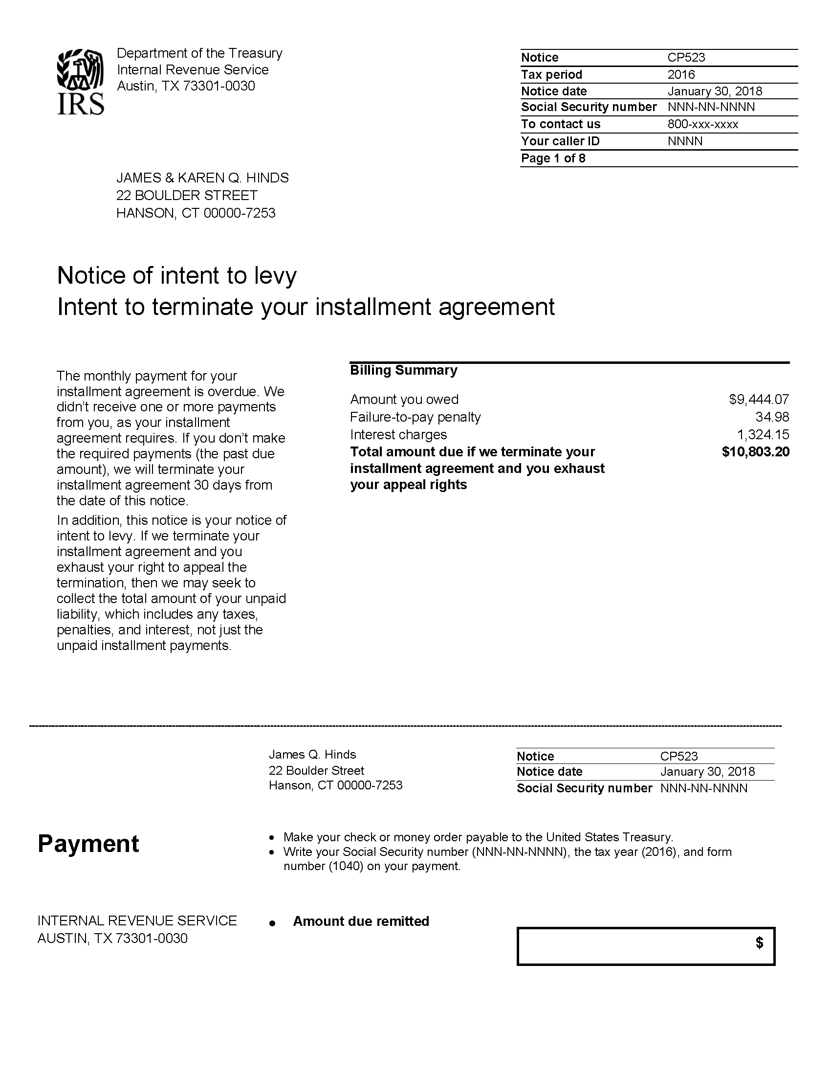 irs-notice-cp523-intent-to-terminate-your-installment-agreement-h-r