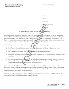 IRS Letter 2566, Proposed Individual Tax Assessment