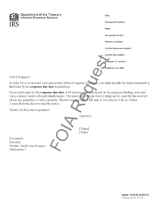 IRS Letter 1025A, Incomplete Appeal Request